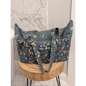 Vera Bradley Floral Animals Print Quilted Tote Bag Travel Beach Gym Blue